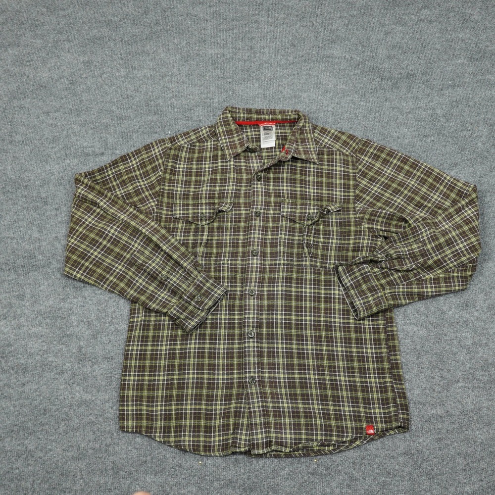 The North Face Shirt Mens Small Green Plaid Long Sleeve Button Down Cotton